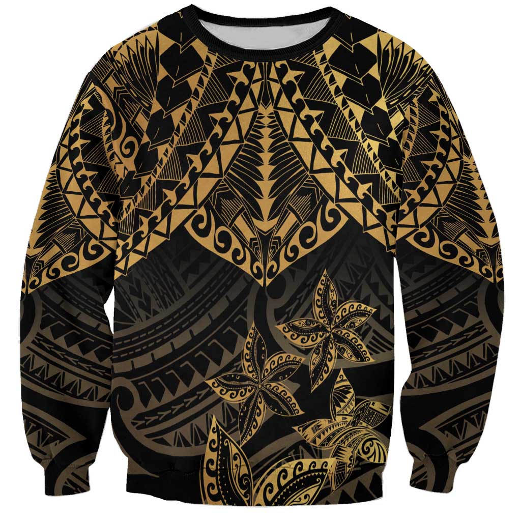 Black and Gold Polynesia Sweatshirt Plumeria Tattoo With Polynesian Pattern