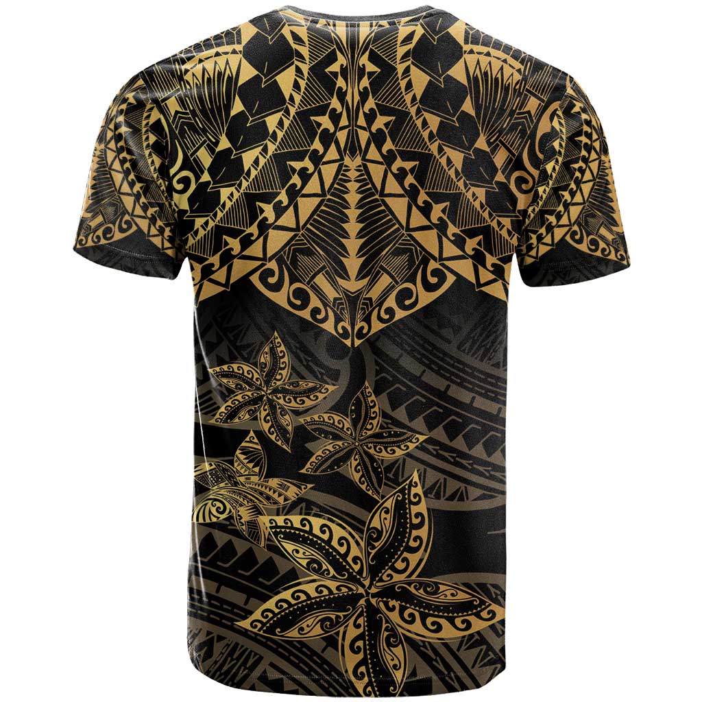 Black and Gold Polynesia T Shirt Plumeria Tattoo With Polynesian Pattern