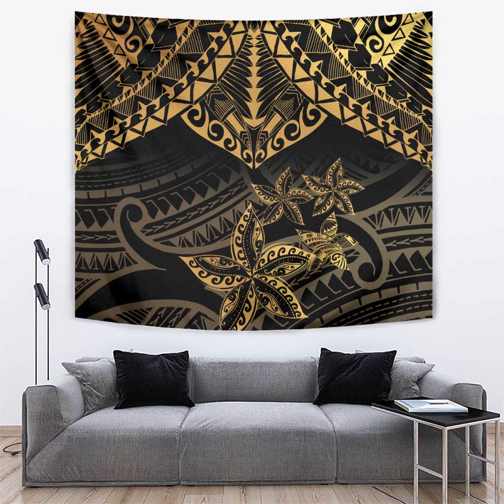 Black and Gold Polynesia Tapestry Plumeria Tattoo With Polynesian Pattern LT14 Black - Polynesian Pride