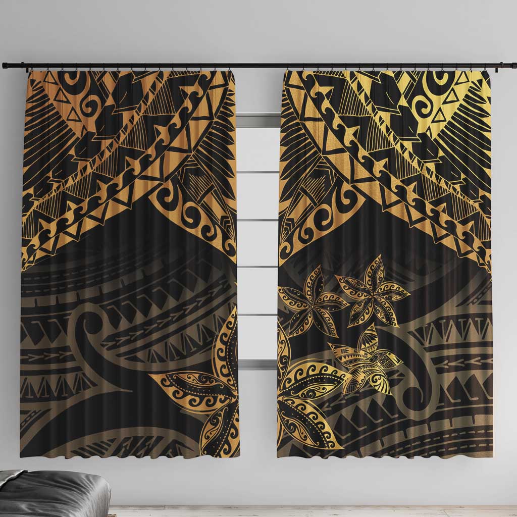Black and Gold Polynesia Window Curtain Plumeria Tattoo With Polynesian Pattern LT14 With Hooks Black - Polynesian Pride