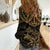 Black and Gold Polynesia Women Casual Shirt Plumeria Tattoo With Polynesian Pattern