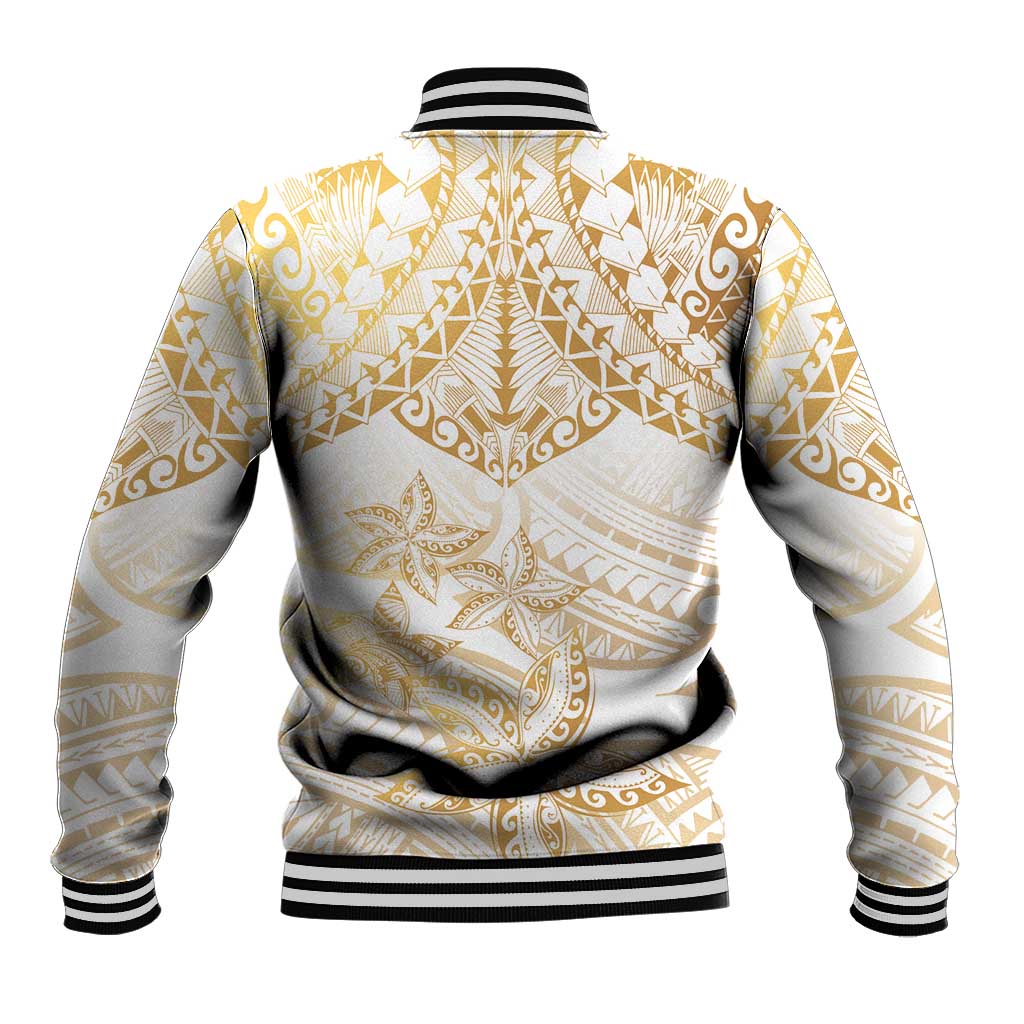White and Gold Polynesia Baseball Jacket Plumeria Tattoo With Polynesian Pattern LT14 - Polynesian Pride