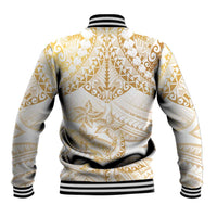 White and Gold Polynesia Baseball Jacket Plumeria Tattoo With Polynesian Pattern LT14 - Polynesian Pride