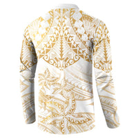 White and Gold Polynesia Button Sweatshirt Plumeria Tattoo With Polynesian Pattern