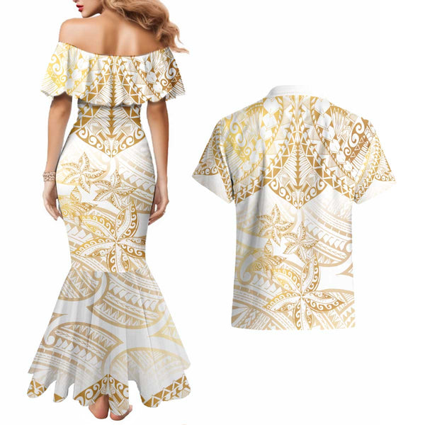 Hawaii Polynesian Pattern Combo Dress And Shirt Gold Plumeria main image 1