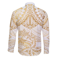 White and Gold Polynesia Family Matching Puletasi and Hawaiian Shirt Plumeria Tattoo With Polynesian Pattern