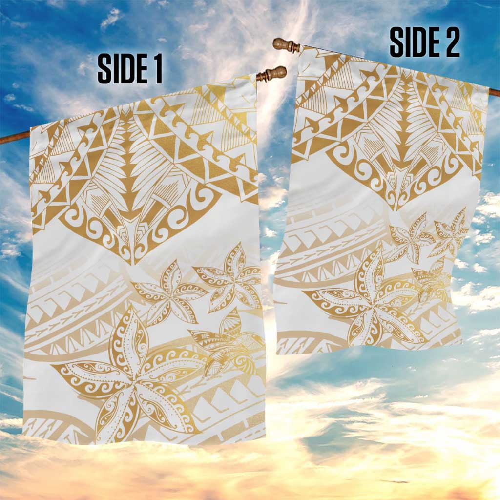White and Gold Polynesia Garden Flag Plumeria Tattoo With Polynesian Pattern