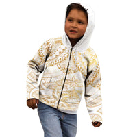 White and Gold Polynesia Kid Hoodie Plumeria Tattoo With Polynesian Pattern