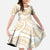 White and Gold Polynesia Kid Short Sleeve Dress Plumeria Tattoo With Polynesian Pattern