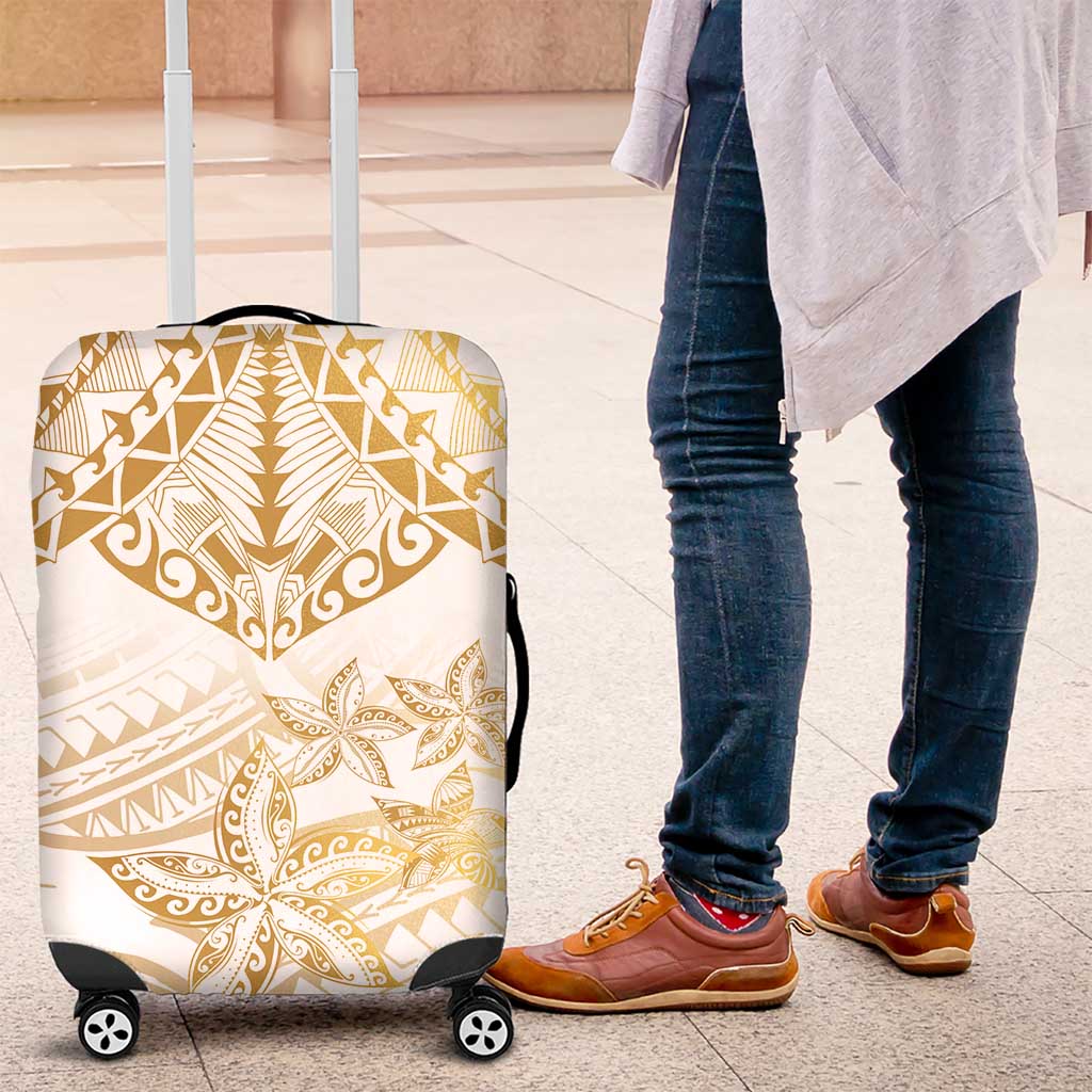 White and Gold Polynesia Luggage Cover Plumeria Tattoo With Polynesian Pattern LT14 White - Polynesian Pride