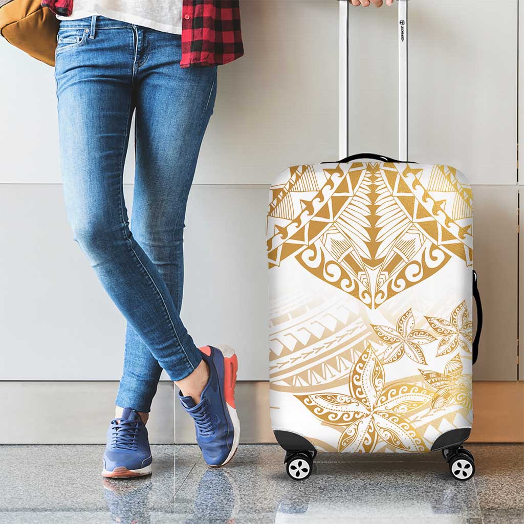 White and Gold Polynesia Luggage Cover Plumeria Tattoo With Polynesian Pattern LT14 - Polynesian Pride