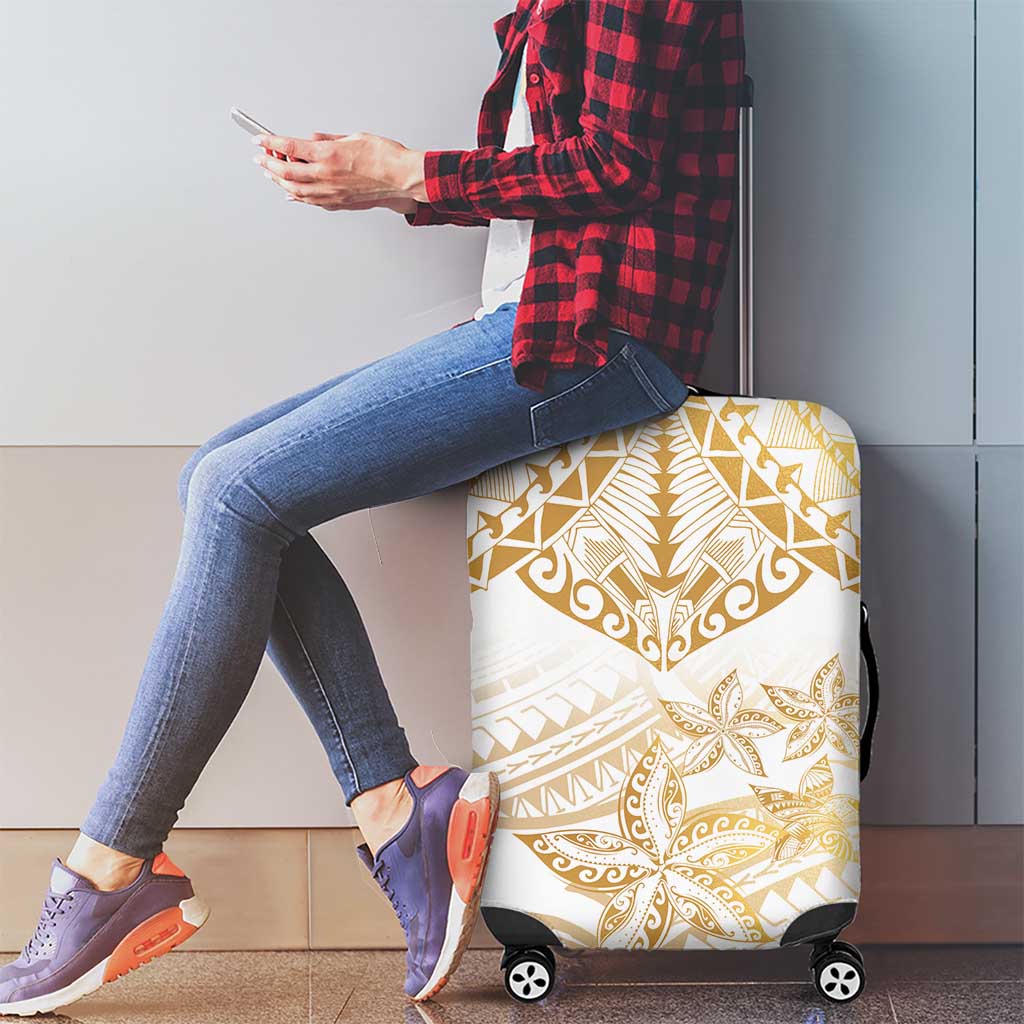 White and Gold Polynesia Luggage Cover Plumeria Tattoo With Polynesian Pattern LT14 - Polynesian Pride