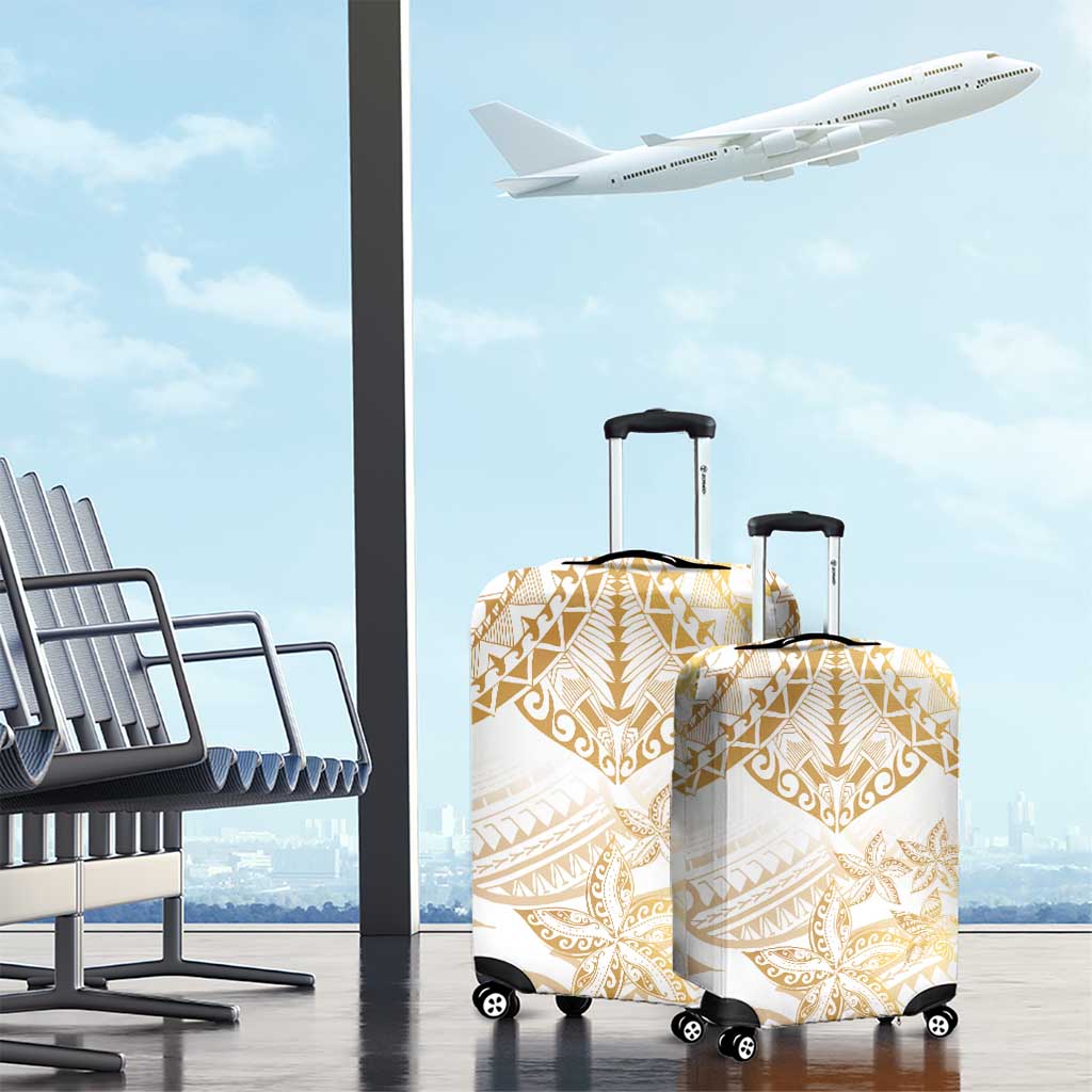 White and Gold Polynesia Luggage Cover Plumeria Tattoo With Polynesian Pattern LT14 - Polynesian Pride