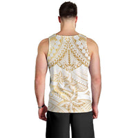 White and Gold Polynesia Men Tank Top Plumeria Tattoo With Polynesian Pattern