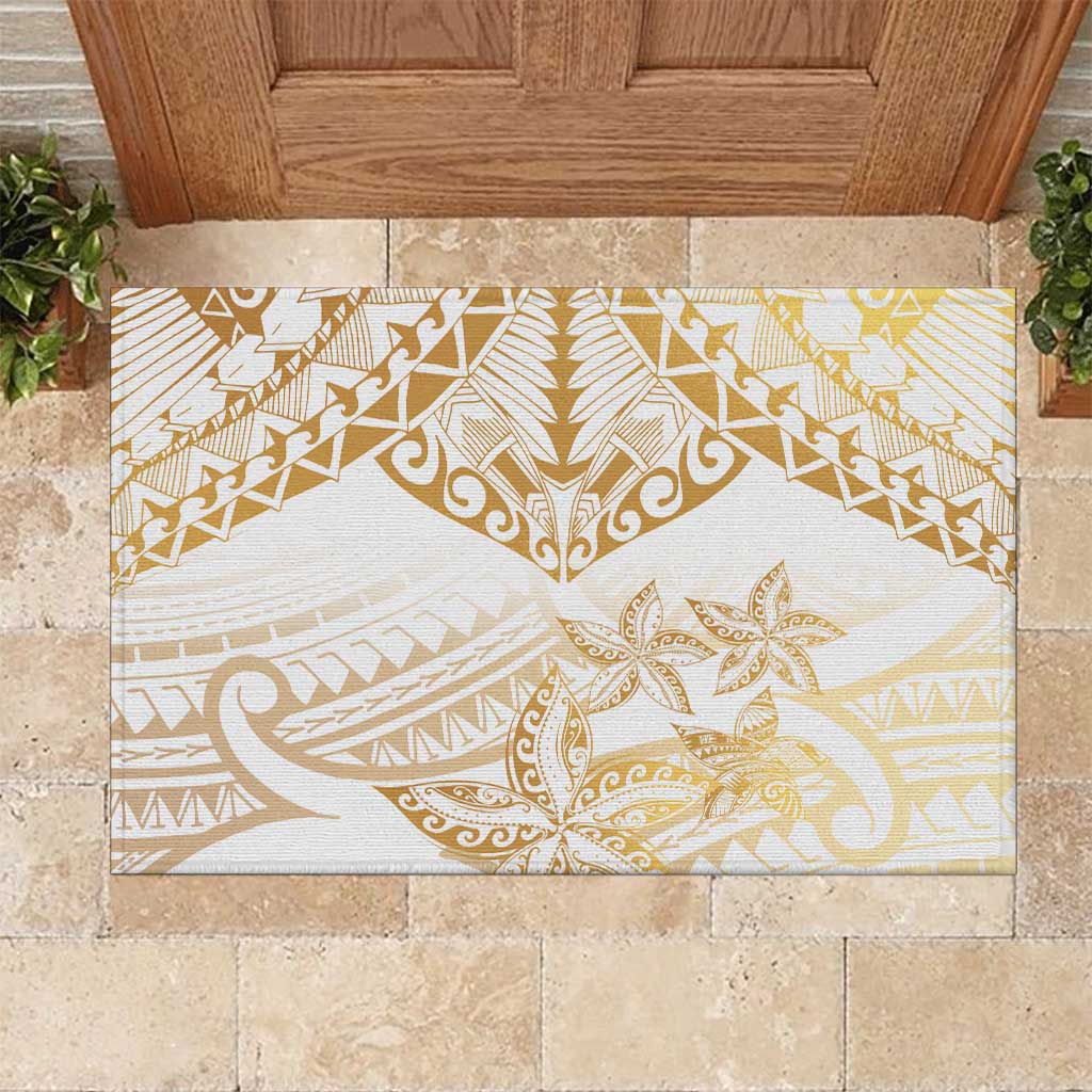 White and Gold Polynesia Rubber Doormat Plumeria Tattoo With Polynesian Pattern