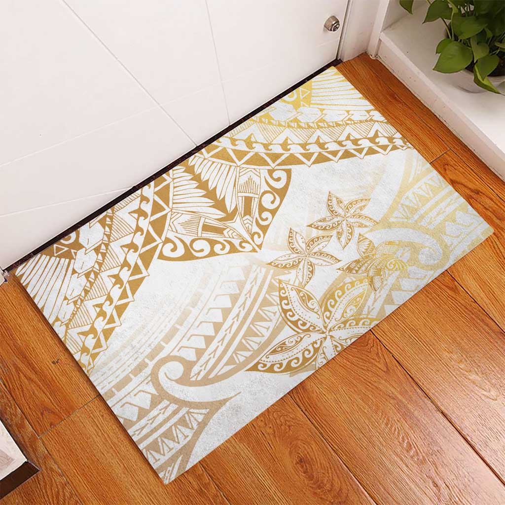 White and Gold Polynesia Rubber Doormat Plumeria Tattoo With Polynesian Pattern