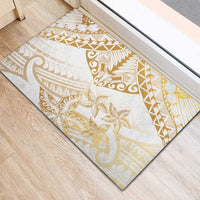 White and Gold Polynesia Rubber Doormat Plumeria Tattoo With Polynesian Pattern