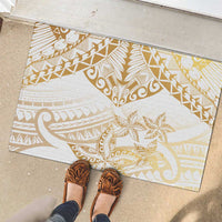 White and Gold Polynesia Rubber Doormat Plumeria Tattoo With Polynesian Pattern
