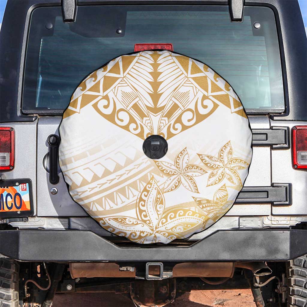 White and Gold Polynesia Spare Tire Cover Plumeria Tattoo With Polynesian Pattern LT14 White - Polynesian Pride
