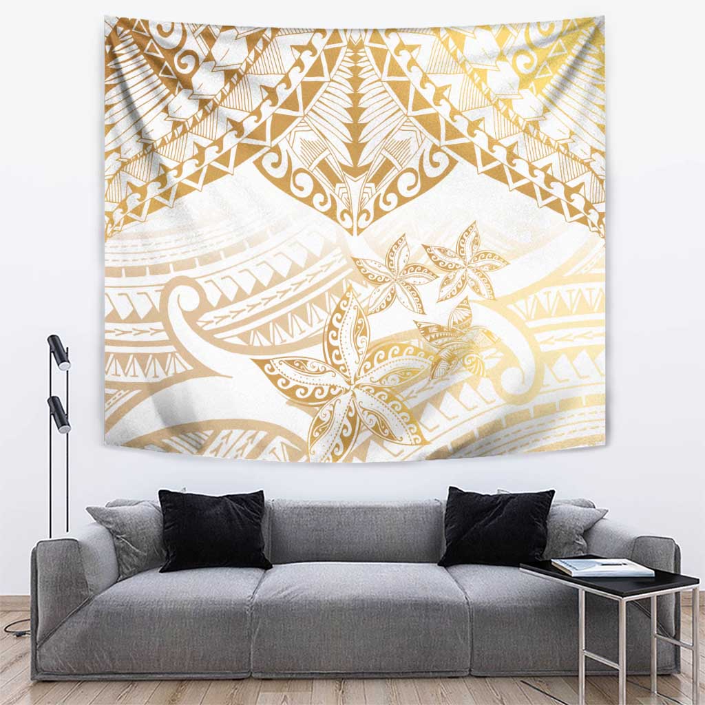 White and Gold Polynesia Tapestry Plumeria Tattoo With Polynesian Pattern LT14 White - Polynesian Pride
