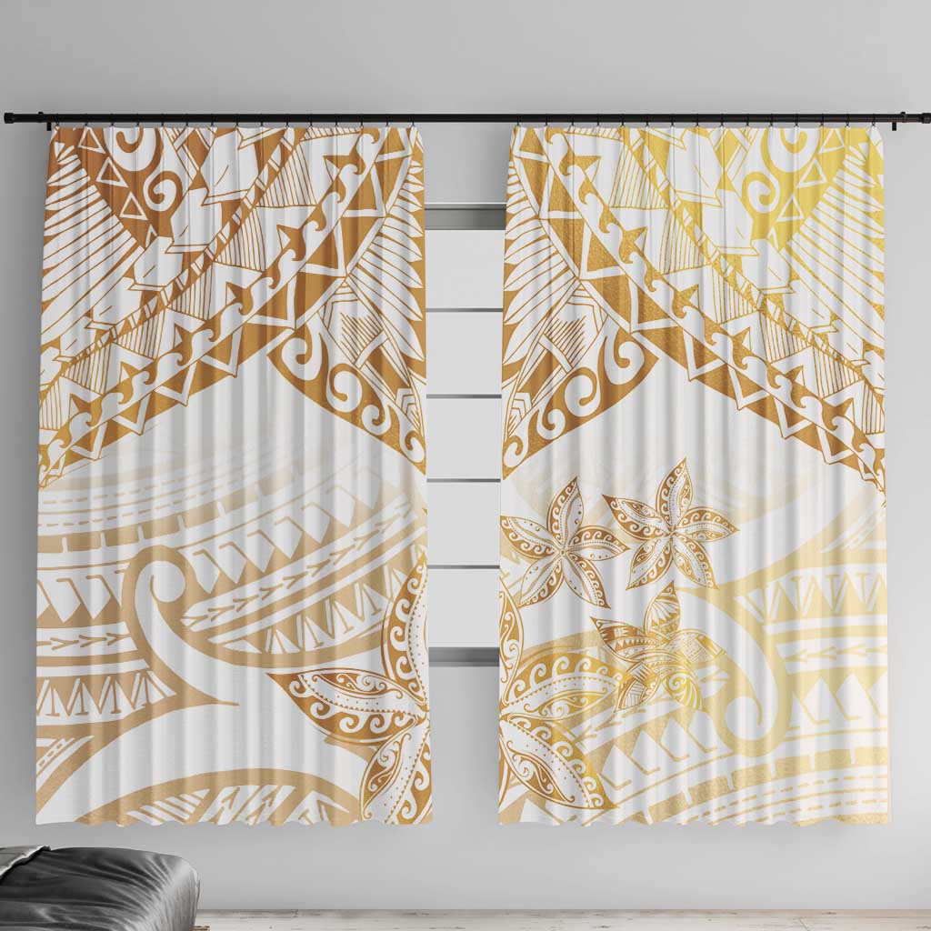 White and Gold Polynesia Window Curtain Plumeria Tattoo With Polynesian Pattern LT14 With Hooks White - Polynesian Pride