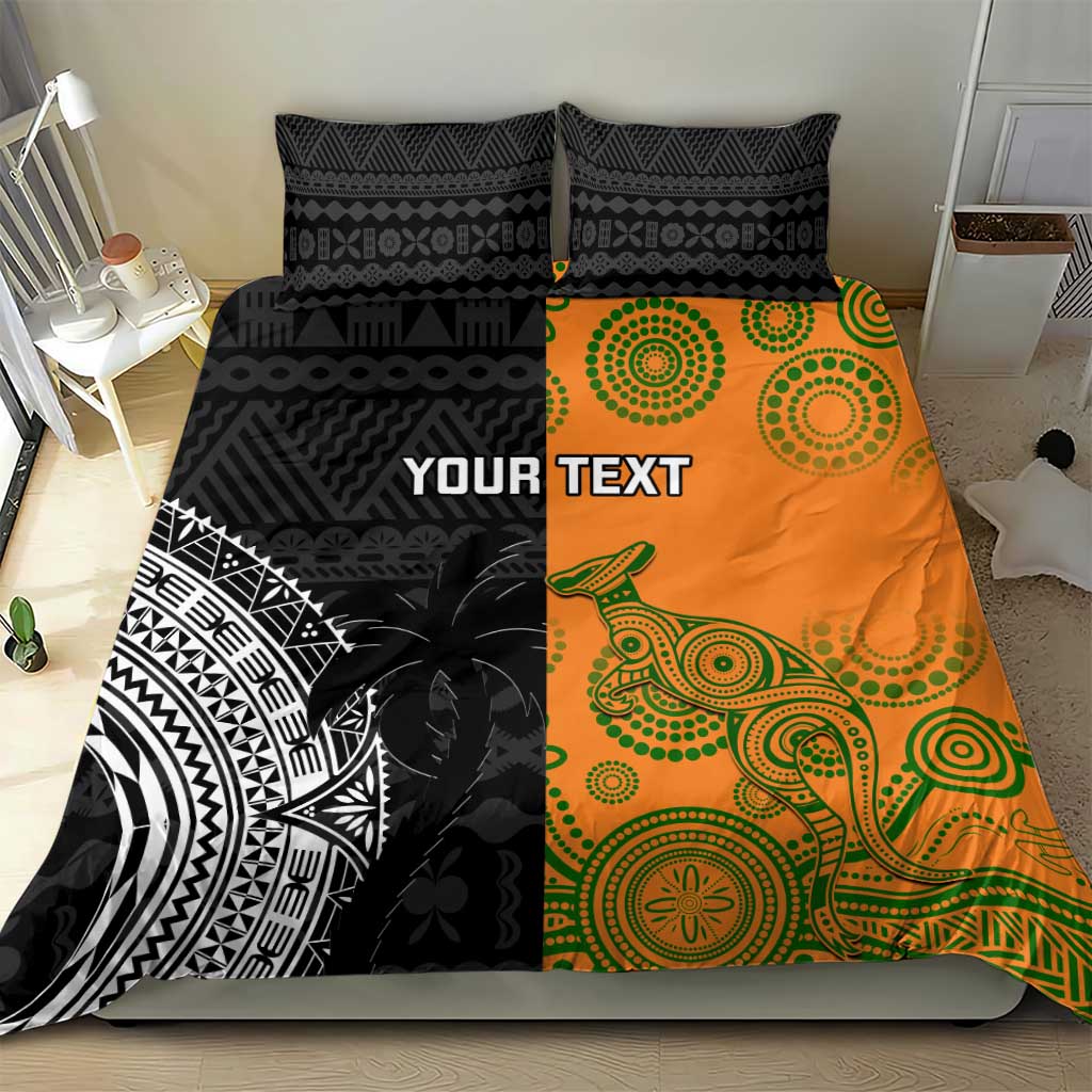 Custom Fiji And Australia Rugby Bedding Set Fijian Tapa Pattern With Aussie Aboriginal Art