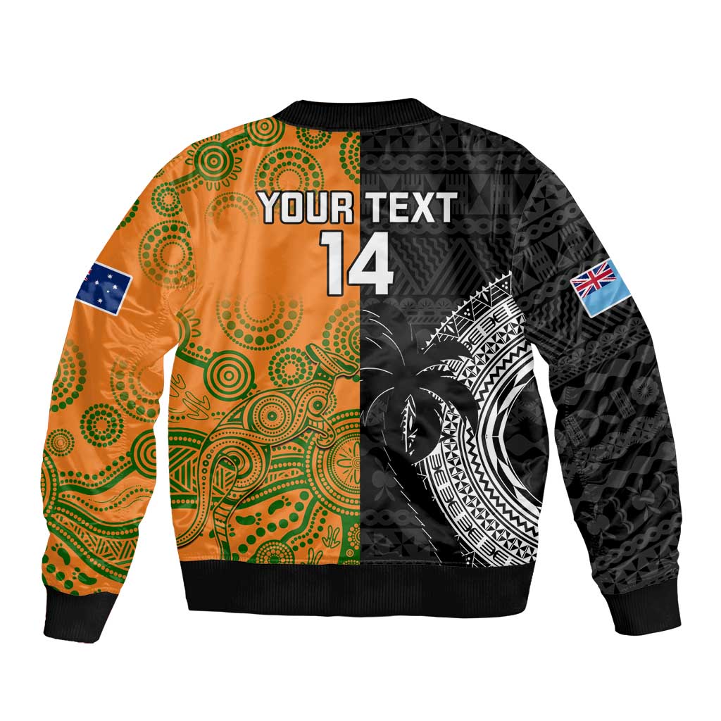 Custom Fiji And Australia Rugby Bomber Jacket Fijian Tapa Pattern With Aussie Aboriginal Art LT14 - Polynesian Pride