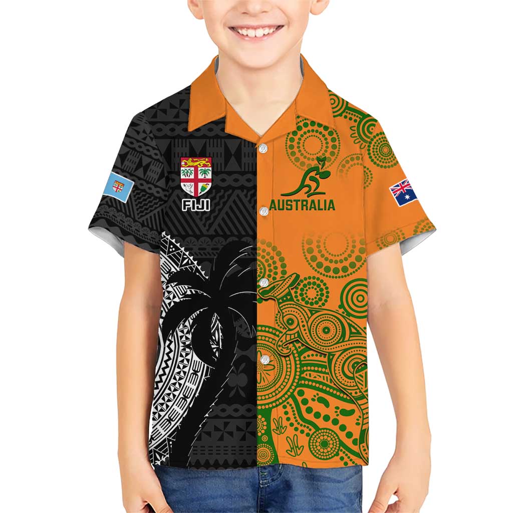 Custom Fiji And Australia Rugby Hawaiian Shirt Fijian Tapa Pattern With Aussie Aboriginal Art
