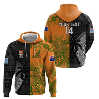 Custom Fiji And Australia Rugby Hoodie Fijian Tapa Pattern With Aussie Aboriginal Art