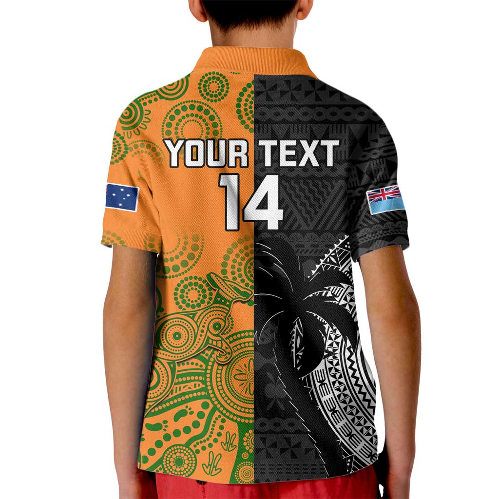 Custom Fiji And Australia Rugby Kid Polo Shirt Fijian Tapa Pattern With Aussie Aboriginal Art