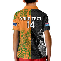 Custom Fiji And Australia Rugby Kid Polo Shirt Fijian Tapa Pattern With Aussie Aboriginal Art