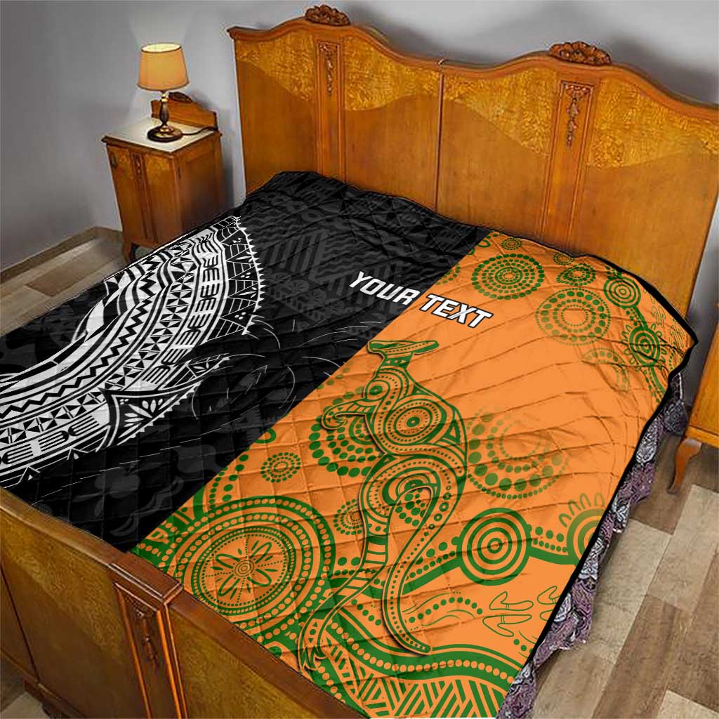 Custom Fiji And Australia Rugby Quilt Fijian Tapa Pattern With Aussie Aboriginal Art