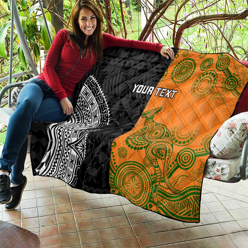 Custom Fiji And Australia Rugby Quilt Fijian Tapa Pattern With Aussie Aboriginal Art