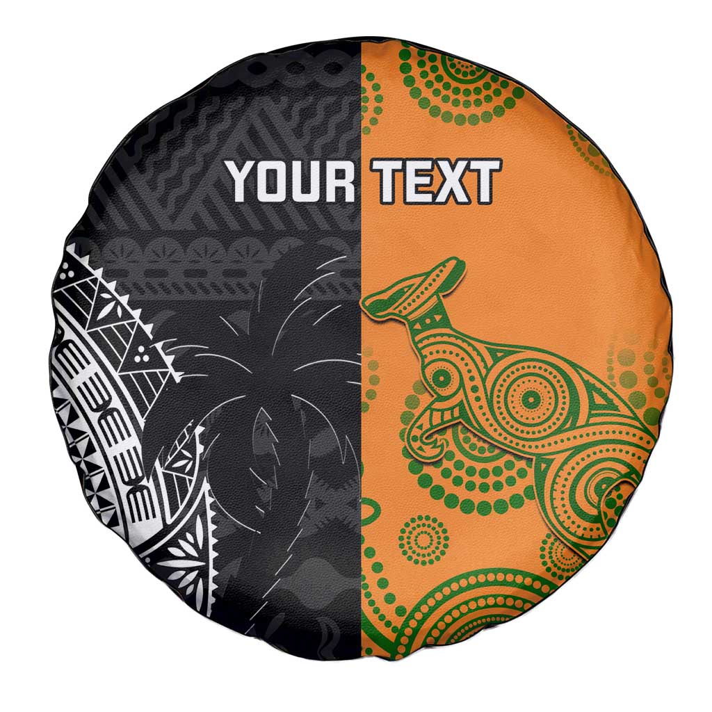 Custom Fiji And Australia Rugby Spare Tire Cover Fijian Tapa Pattern With Aussie Aboriginal Art