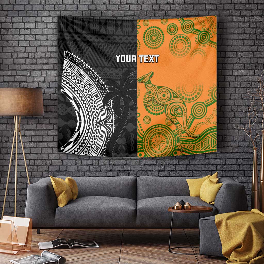 Custom Fiji And Australia Rugby Tapestry Fijian Tapa Pattern With Aussie Aboriginal Art