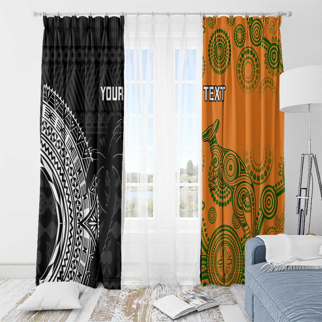 Custom Fiji And Australia Rugby Window Curtain Fijian Tapa Pattern With Aussie Aboriginal Art
