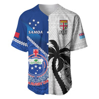 Fiji And Samoa Rugby Baseball Jersey 2023 World Cup Samoan Mix Tapa Pattern LT14 Blue - Polynesian Pride