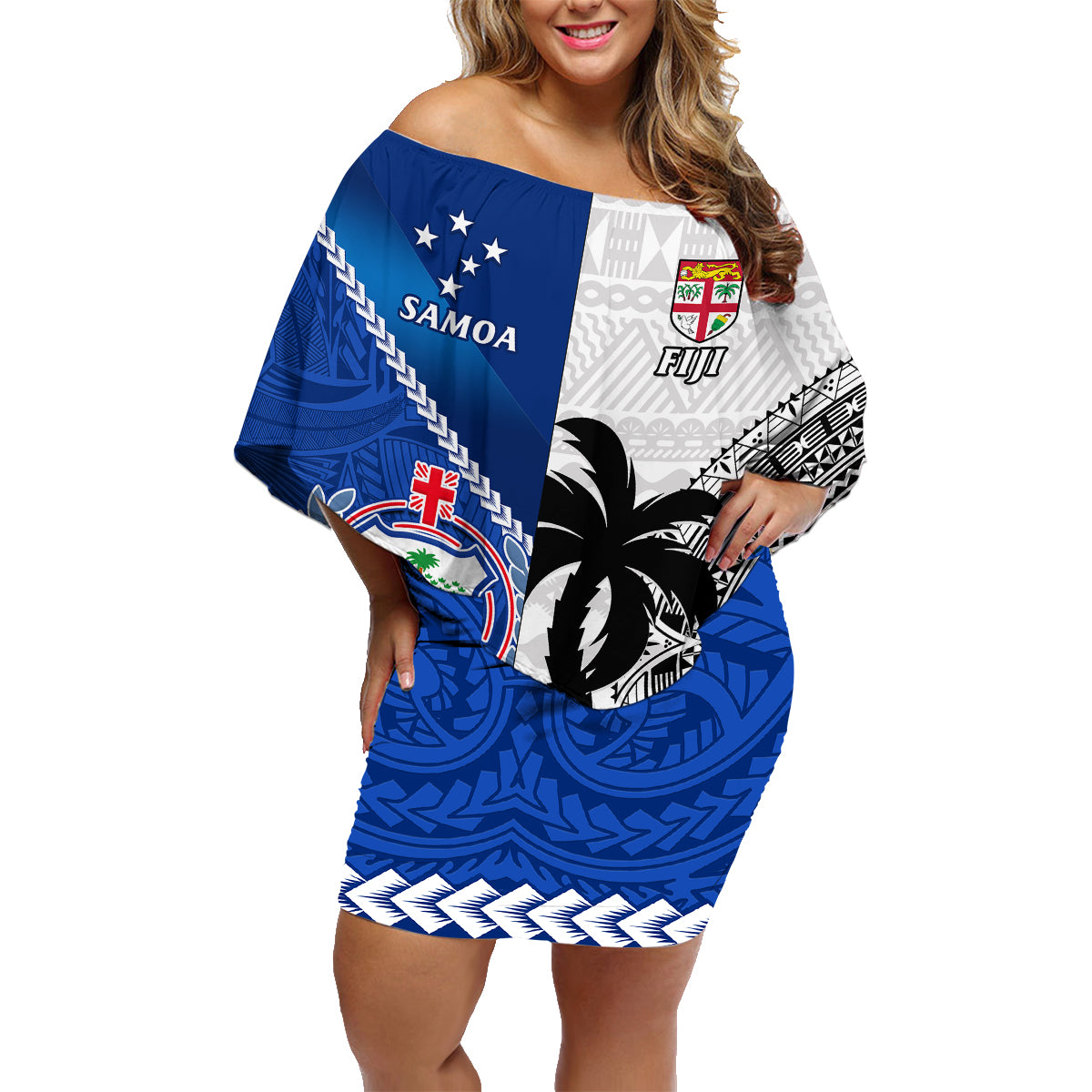 fiji-and-samoa-rugby-family-matching-off-shoulder-short-dress-and-hawaiian-shirt-2023-world-cup-samoan-mix-tapa-pattern