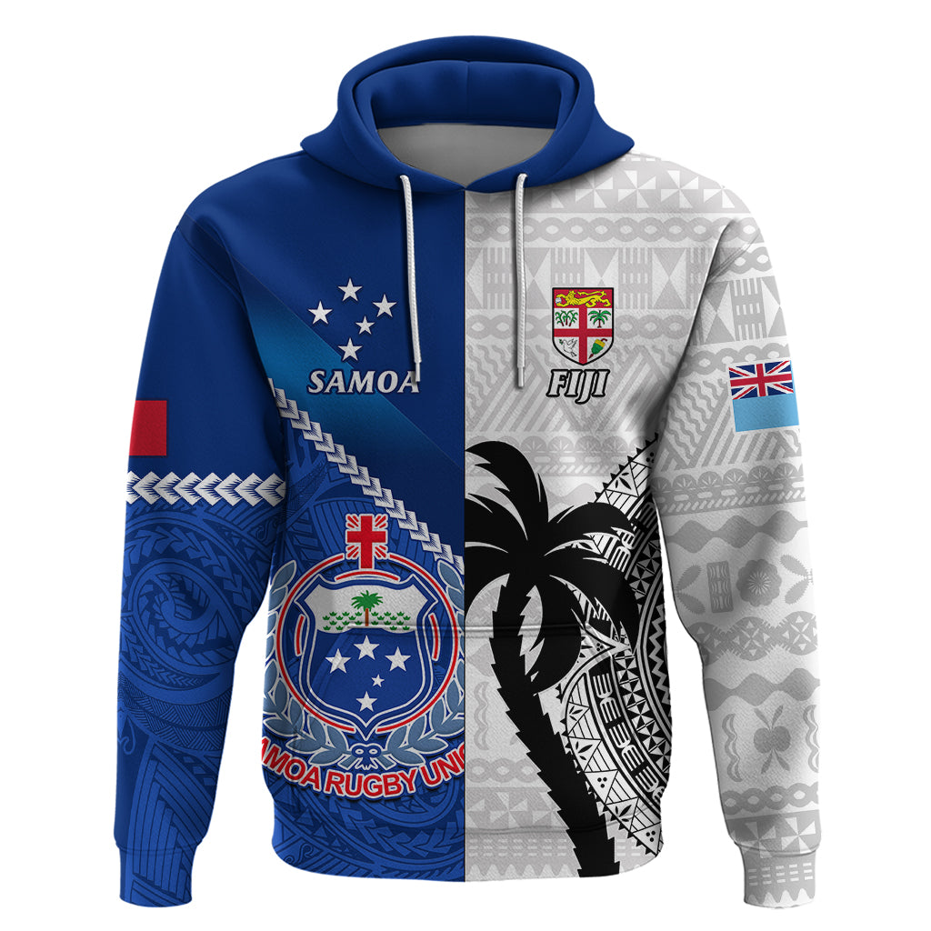 Fiji And Samoa Rugby Hoodie 2023 World Cup Samoan Mix Tapa Pattern LT14 Pullover Hoodie Blue - Polynesian Pride