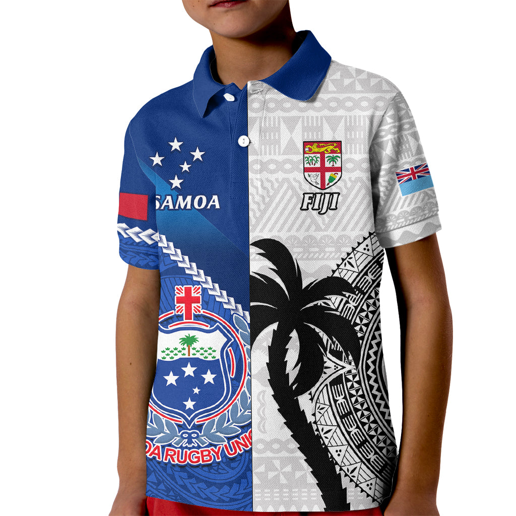 Fiji And Samoa Rugby Kid Polo Shirt 2023 World Cup Samoan Mix Tapa Pattern LT14 Kid Blue - Polynesian Pride