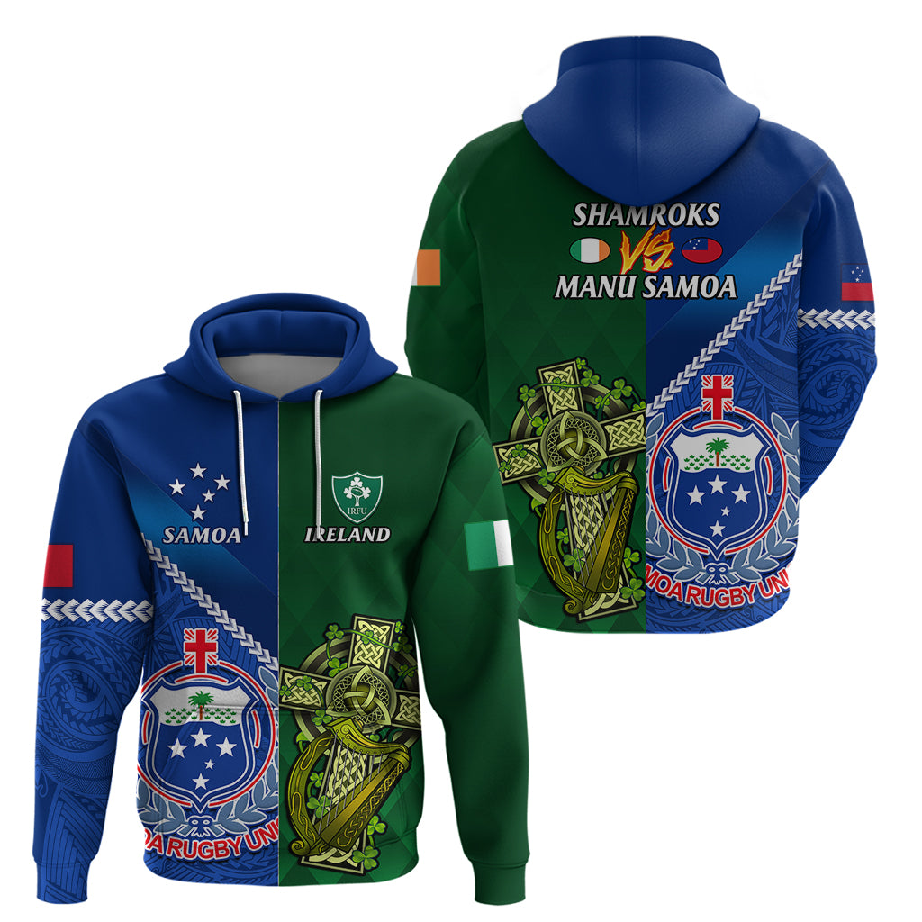 Samoa And Ireland Rugby Hoodie 2023 World Cup Manu Samoa With Shamrocks LT14 - Polynesian Pride