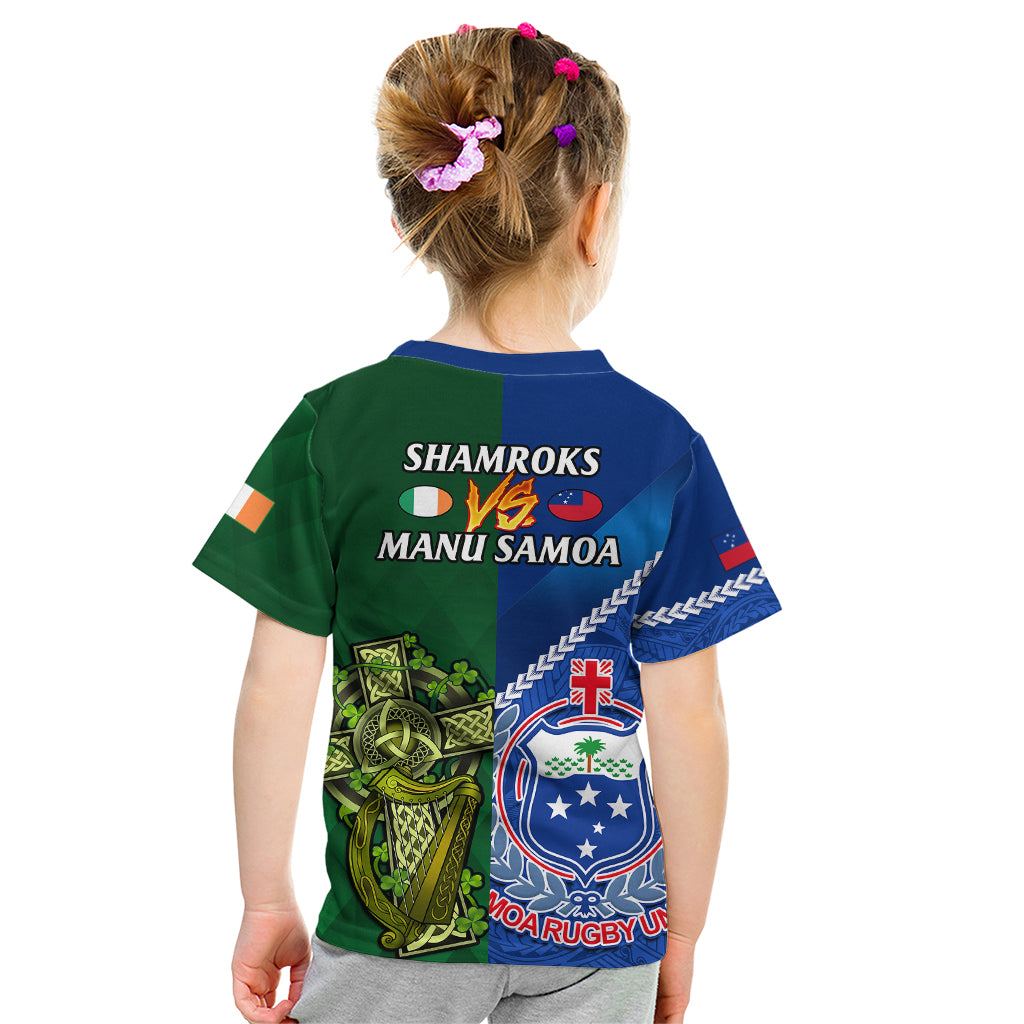 Samoa And Ireland Rugby Kid T Shirt 2023 World Cup Manu Samoa With Shamrocks LT14 - Polynesian Pride