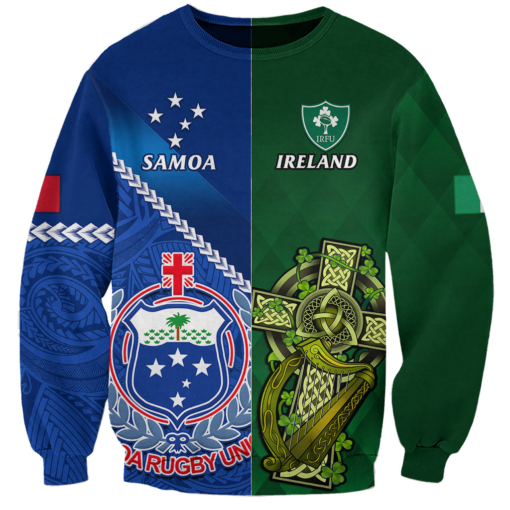 Samoa And Ireland Rugby Sweatshirt 2023 World Cup Manu Samoa With Shamrocks LT14 Unisex Blue - Polynesian Pride