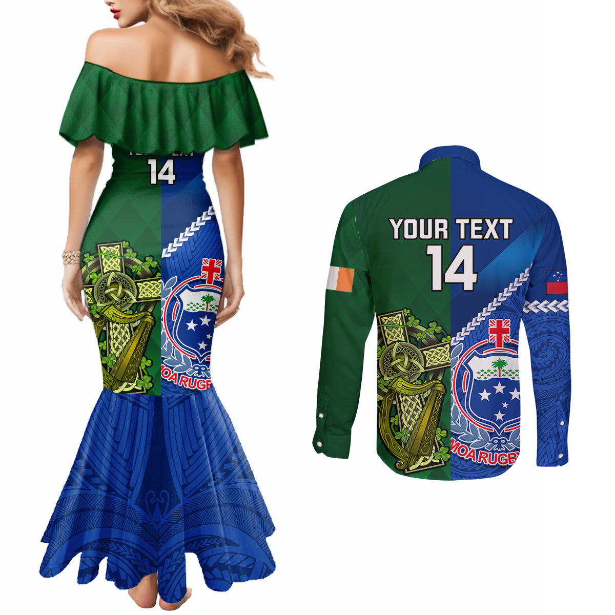 custom-samoa-and-ireland-rugby-couples-matching-mermaid-dress-and-long-sleeve-button-shirts-2023-world-cup-manu-samoa-with-shamrocks