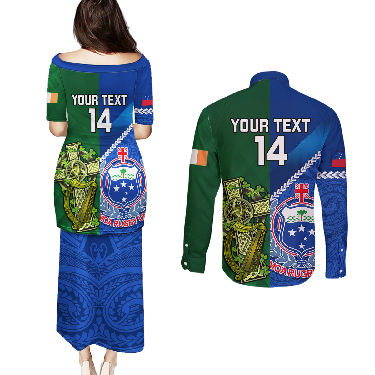 custom-samoa-and-ireland-rugby-couples-matching-puletasi-dress-and-long-sleeve-button-shirts-2023-world-cup-manu-samoa-with-shamrocks
