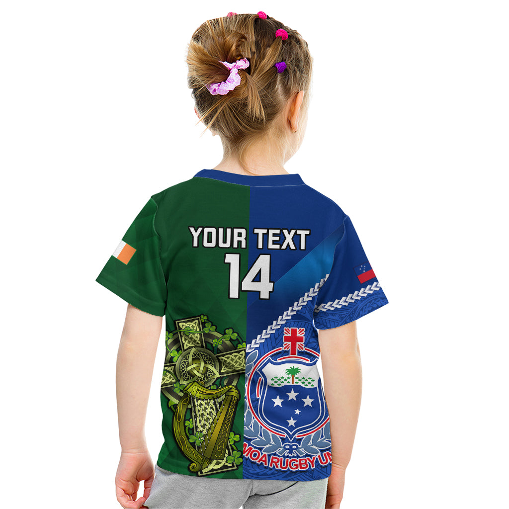 Custom Samoa And Ireland Rugby Kid T Shirt 2023 World Cup Manu Samoa With Shamrocks LT14 - Polynesian Pride