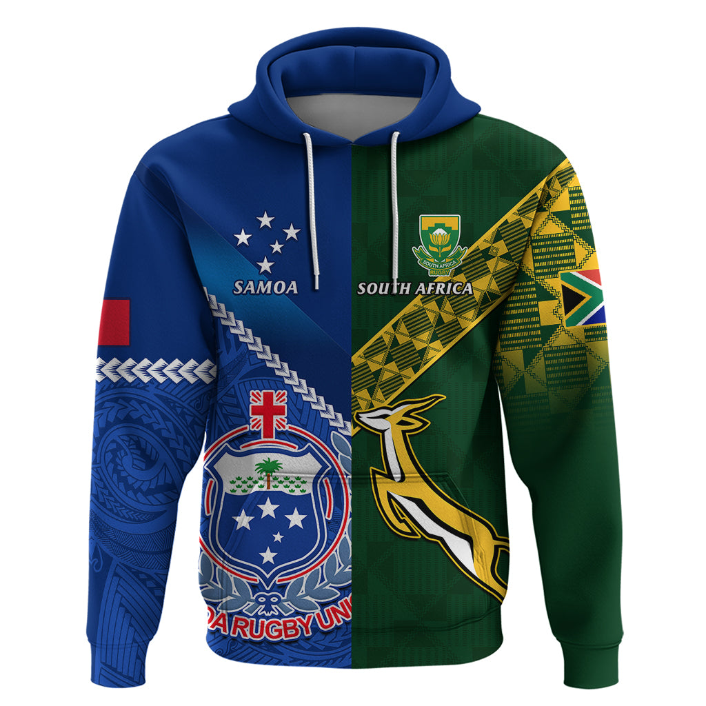 Samoa And South Africa Rugby Hoodie 2023 World Cup Manu Samoa With Springboks LT14 Blue - Polynesian Pride