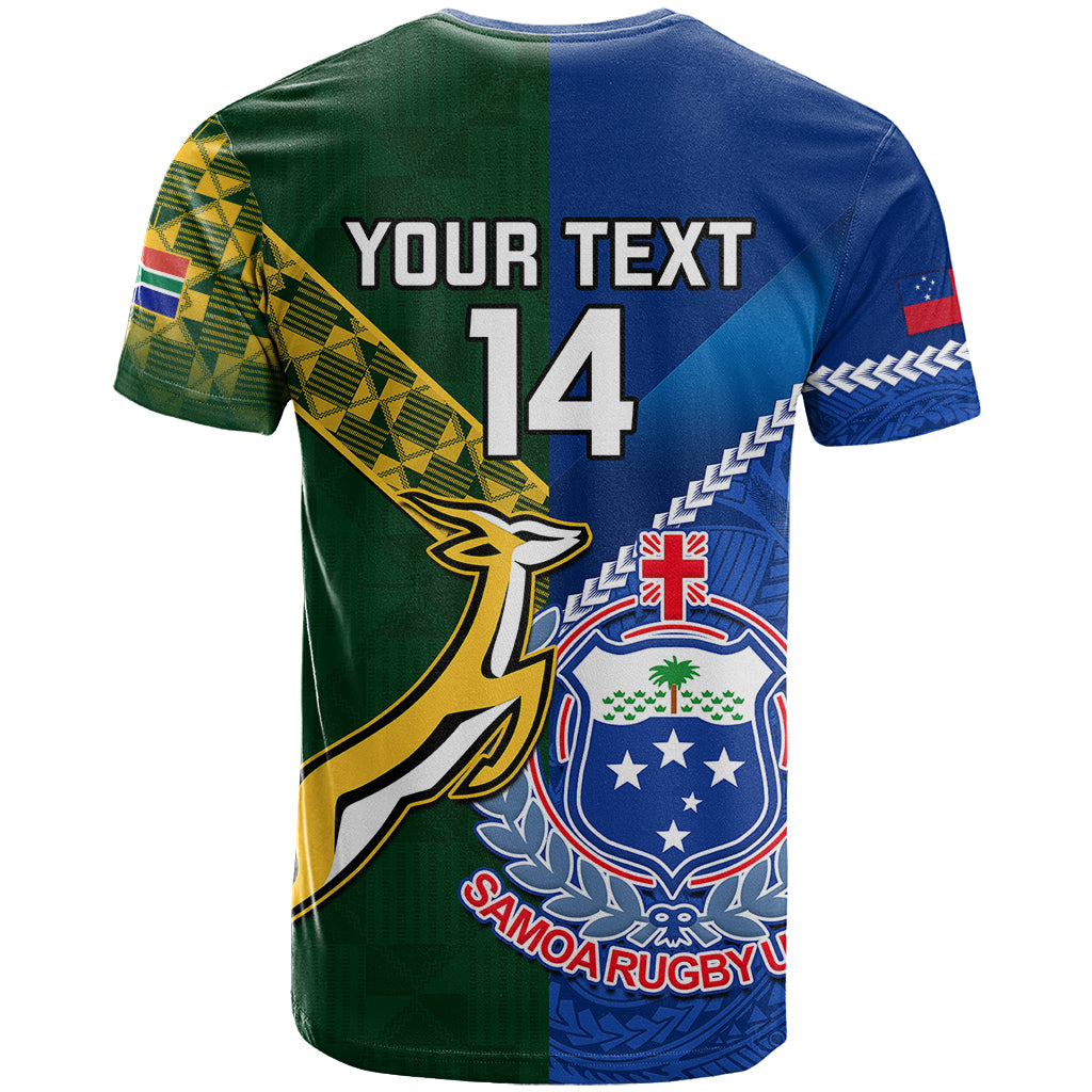Custom Samoa And South Africa Rugby T Shirt 2023 World Cup Manu Samoa With Springboks LT14 - Polynesian Pride