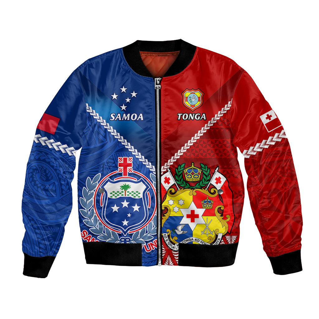 Samoa And Tonga Rugby Bomber Jacket 2023 World Cup Manu Samoa With Ikale Tahi LT14 Unisex Blue - Polynesian Pride