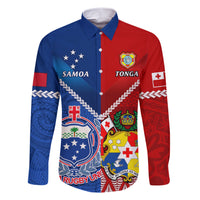 Samoa And Tonga Rugby Family Matching Short Sleeve Bodycon Dress and Hawaiian Shirt 2023 World Cup Manu Samoa With Ikale Tahi LT14 Dad's Shirt - Long Sleeve Blue - Polynesian Pride